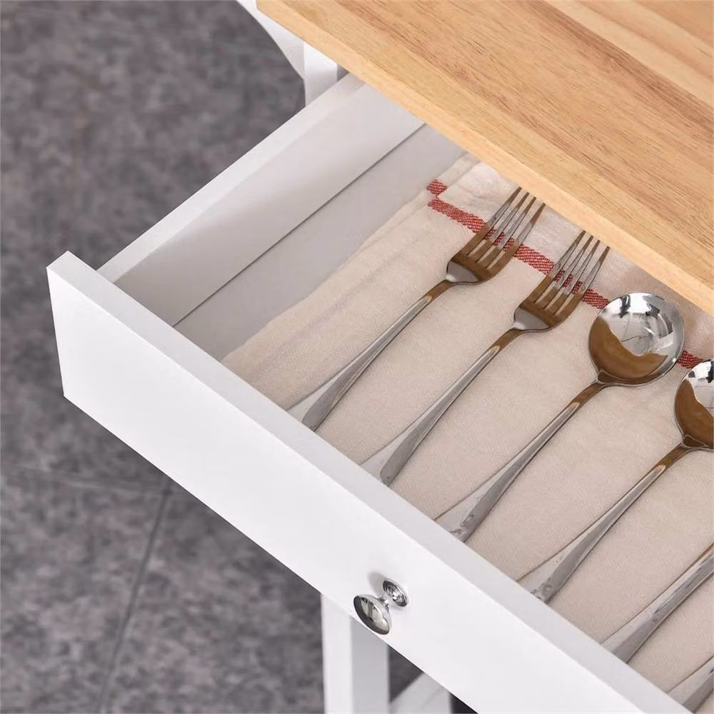 Nordara White Modern Kitchen Storage Trolley Cart with Wood Top, W/D/H: 120 x 90 x 66 cm – 2