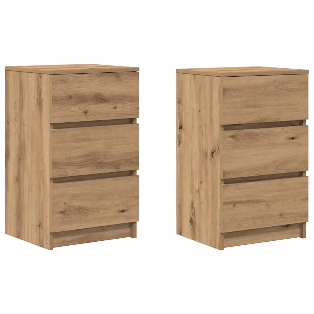 Berkfield Home Set of 2 Artisan Oak Bedside Cabinets with 3 Drawers, Brown, W/D/H: 39 x 35 x 65 cm – 2