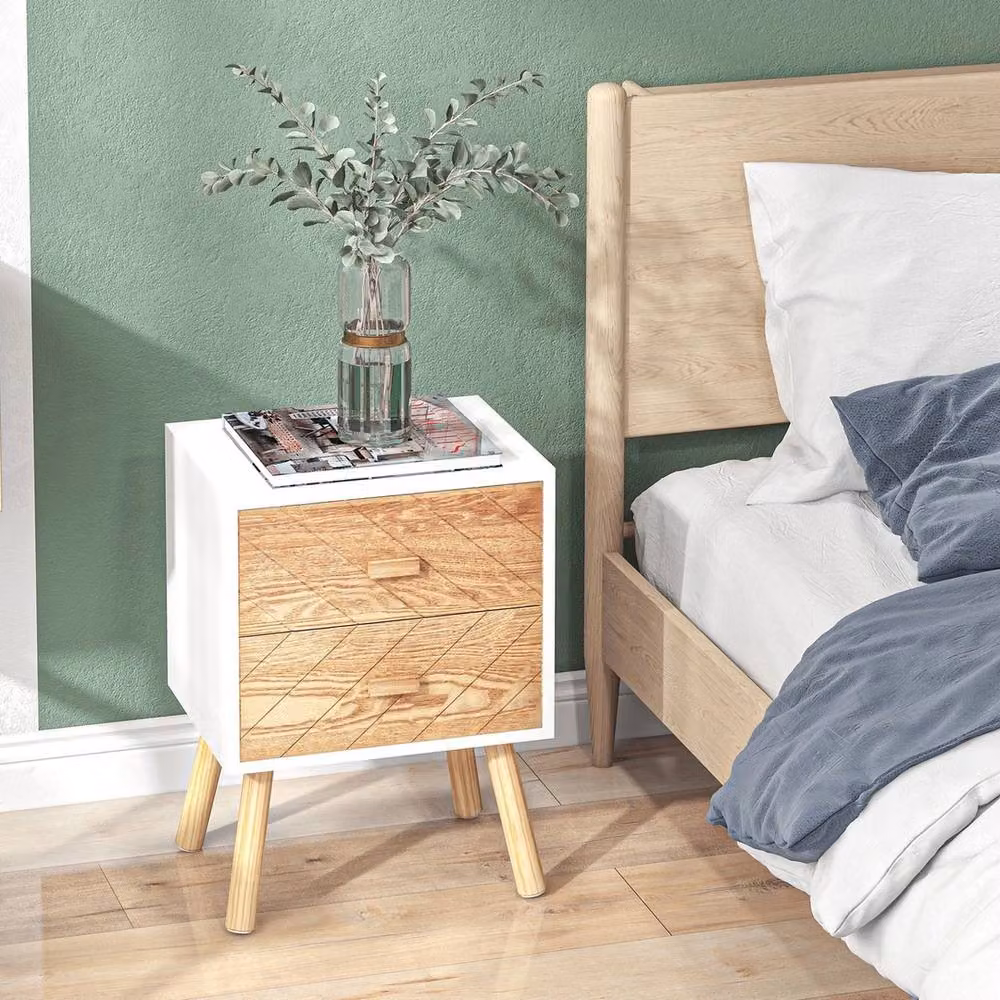 FORGEVIO Set of 2 Modern Geometric Pine Wood Bedside Cabinets in Multicolour – 3