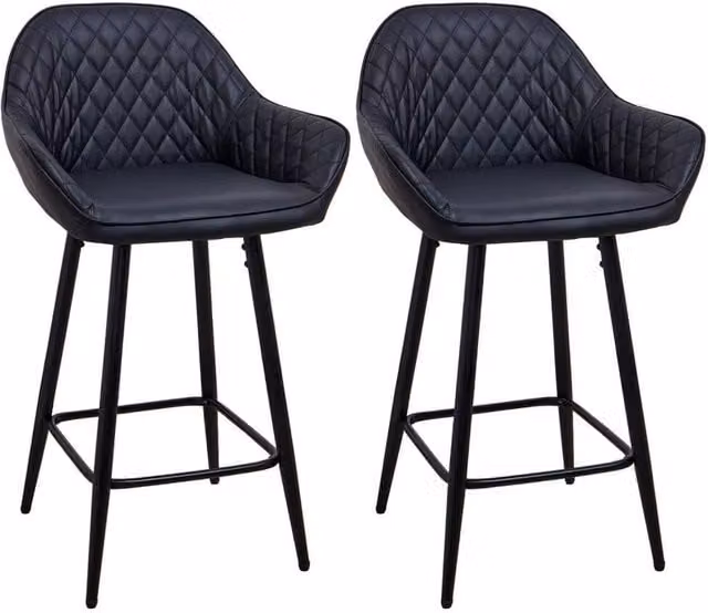 SPETLEK Set of 2 Black Synthetic Leather Bar Stools with Armrests – 1