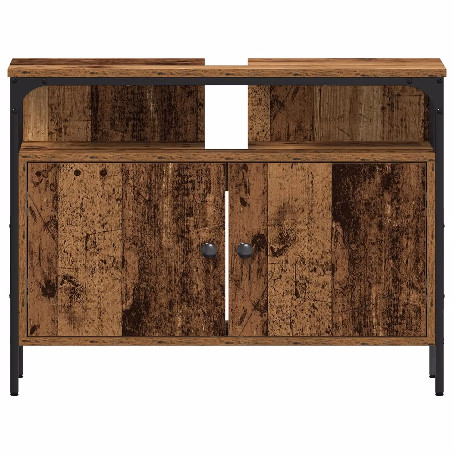 Berkfield Home Rustic Bathroom Sink Cabinet with Built-in Basin in Brown Old Wood – 4