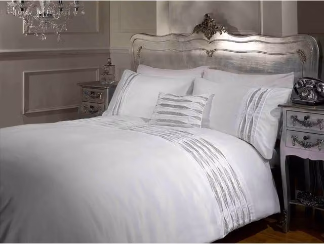 Rapport Home White and Silver Polycotton Silk Duvet Set with Pillowcase, W: 90 cm x L: 200 cm