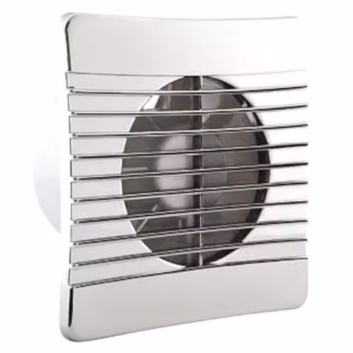 Airvent 4 inch Low Profile Slimline Bathroom Extractor Fan with Chrome Effect Grille and Run on Timer in Grey/Silver