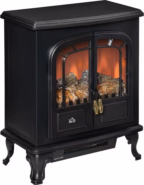 HOMCOM Electric Fireplace Stove Heater with LED Flame Effect, Double Door, Black