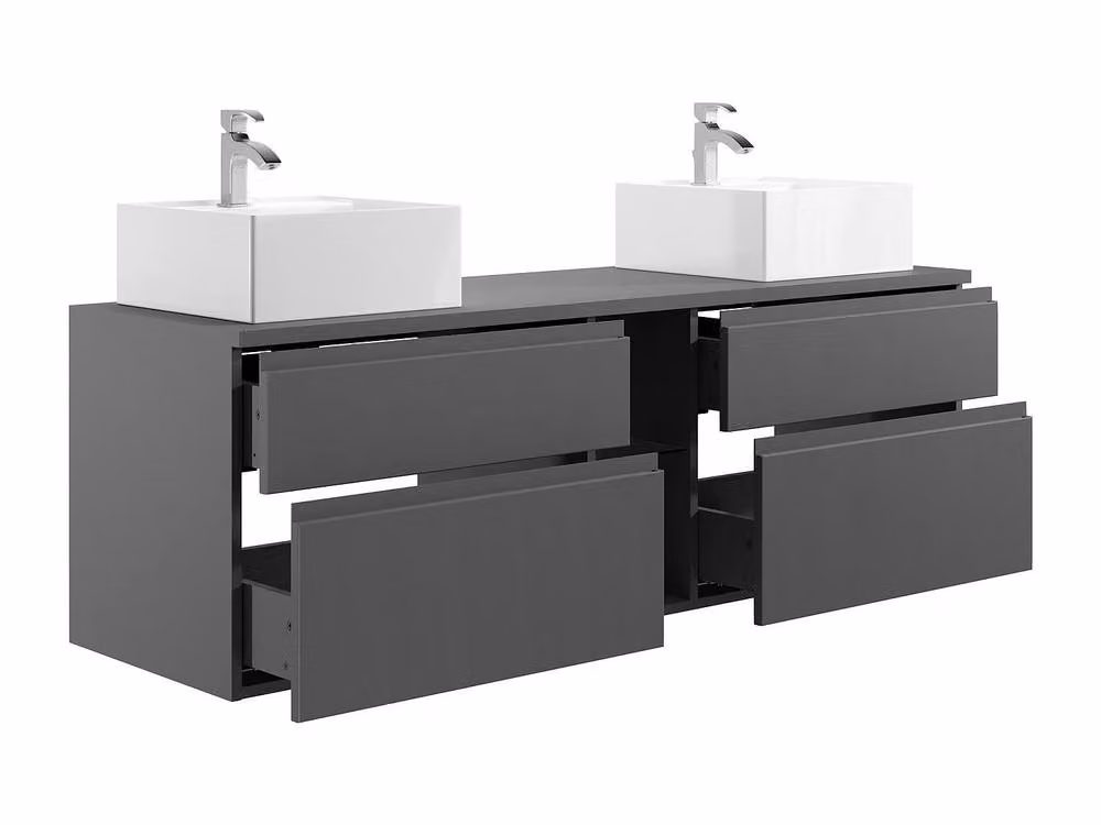 Vente-unique Modern Wall-Mounted Grey Bathroom Vanity Unit with Double Sink and Mirrors W/D/H: 150 x 50 x 46 cm – 3