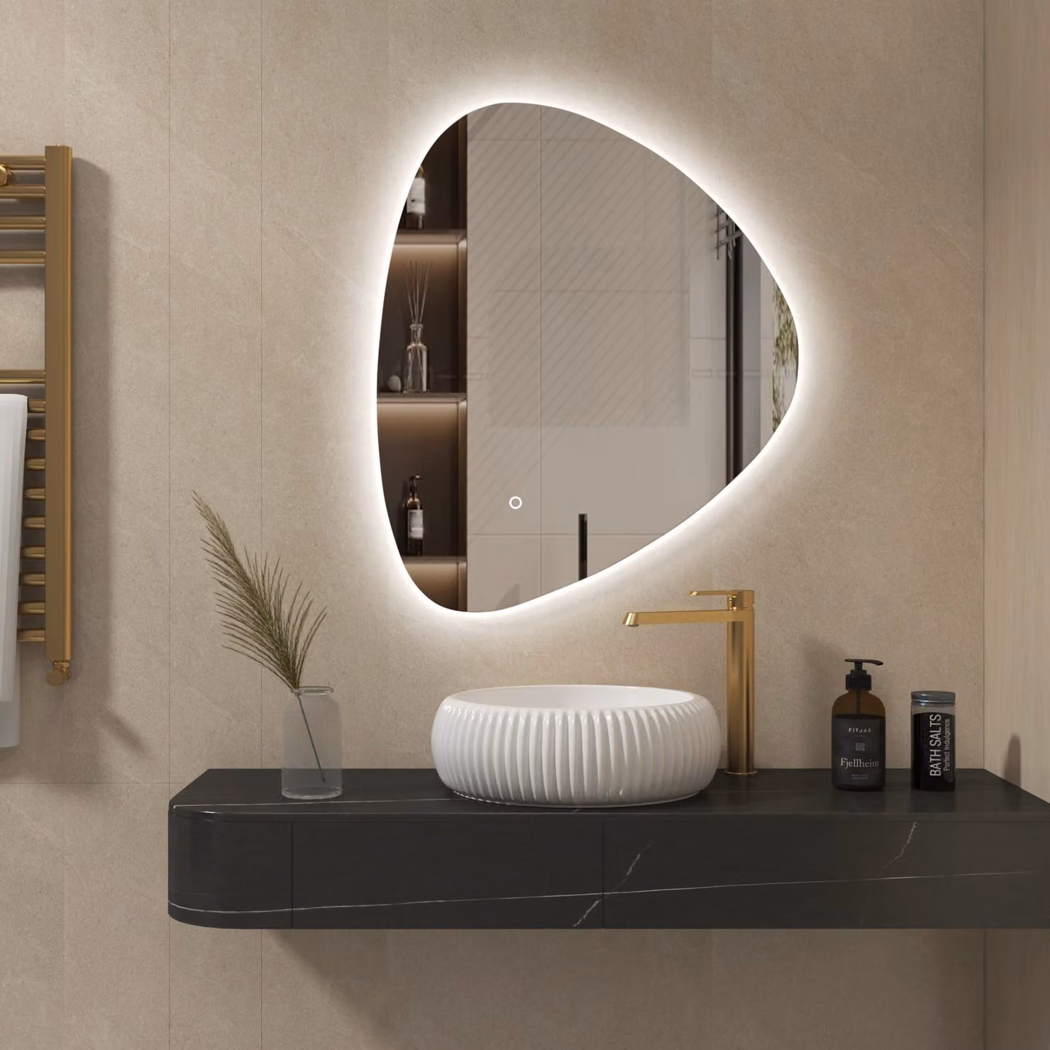 Royal Bathrooms Orion Backlit Pebble Frameless LED Illuminated Bathroom Mirror with Demister Pad and Touch Sensor, White, W: 70 cm, H: 80 cm