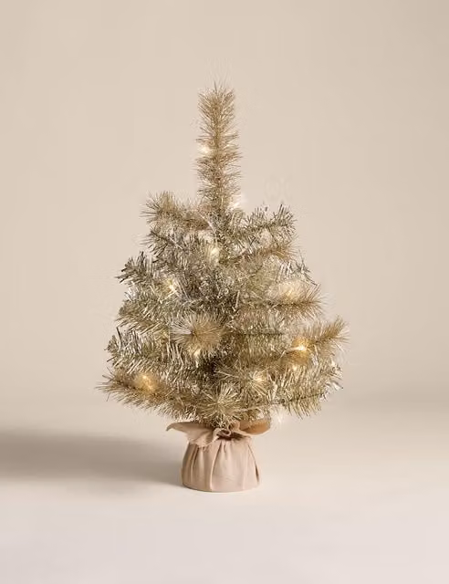 M&S Pre-Lit Tabletop Champagne Christmas Tree, Gold, Height: 45.72 cm