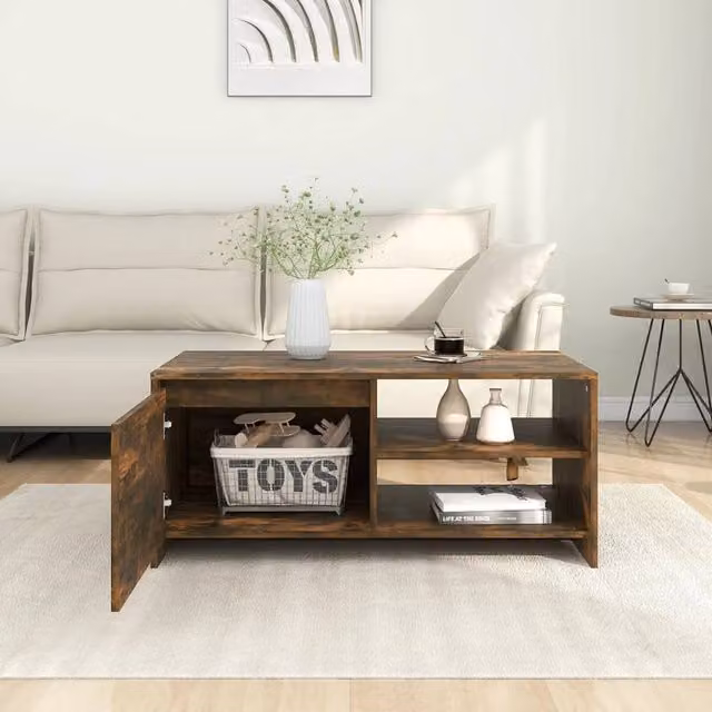 Berkfield Home Modern Smoked Oak Coffee Table in Brown, W/D/H: 102 x 50 x 45 cm – 1