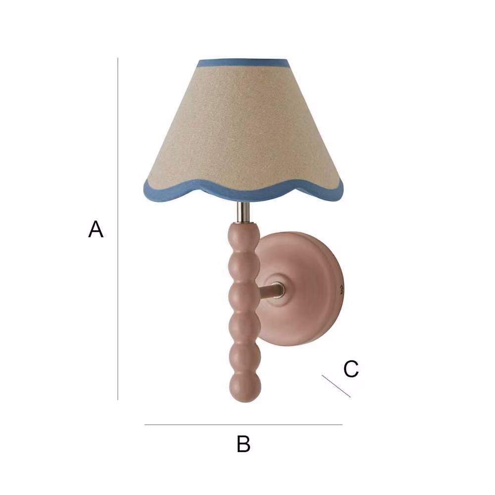 ValueLights Bobbins Pair of Pink Wall Lights with Blue Fabric Shades and Bulbs – 4