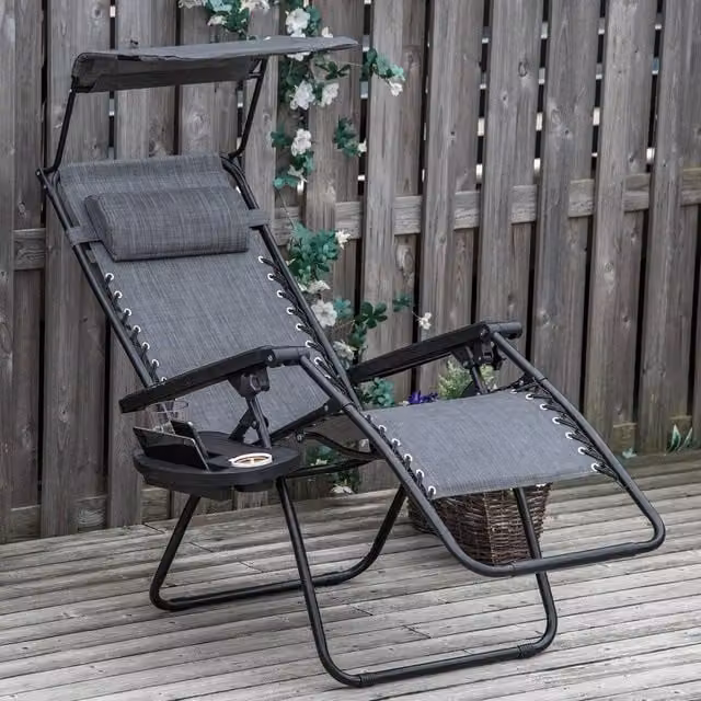 OUTSUNNY Zero Gravity Patio Lounge Chair with Adjustable Headrest, Sun Canopy and Cup Holders in Light Grey – 1