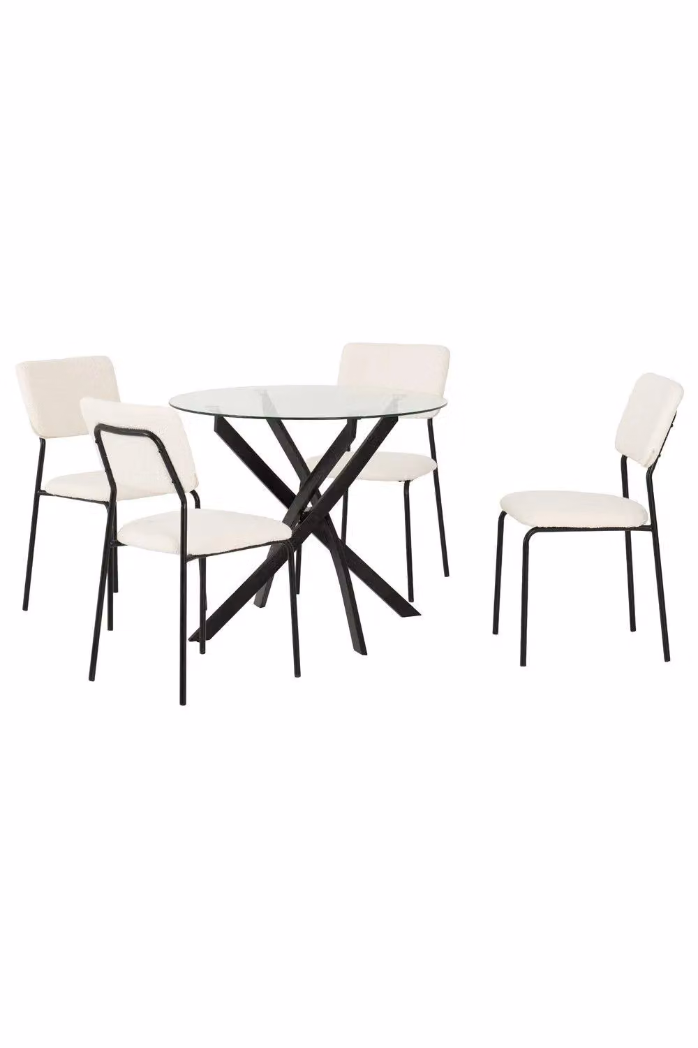 Seconique Sheldon Round Glass Top Dining Set with X-Frame Chairs in Ivory – 2