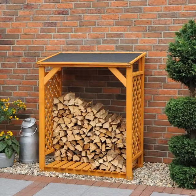 Promex Rustic Brown Pine Wood Firewood Log Store