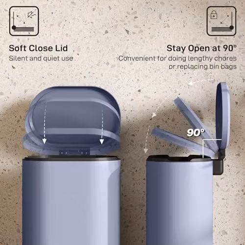 HOMCOM 30L Slim Rectangular Pedal Bin with Soft-Close Lid and Removable Inner Bucket, Grey – 3
