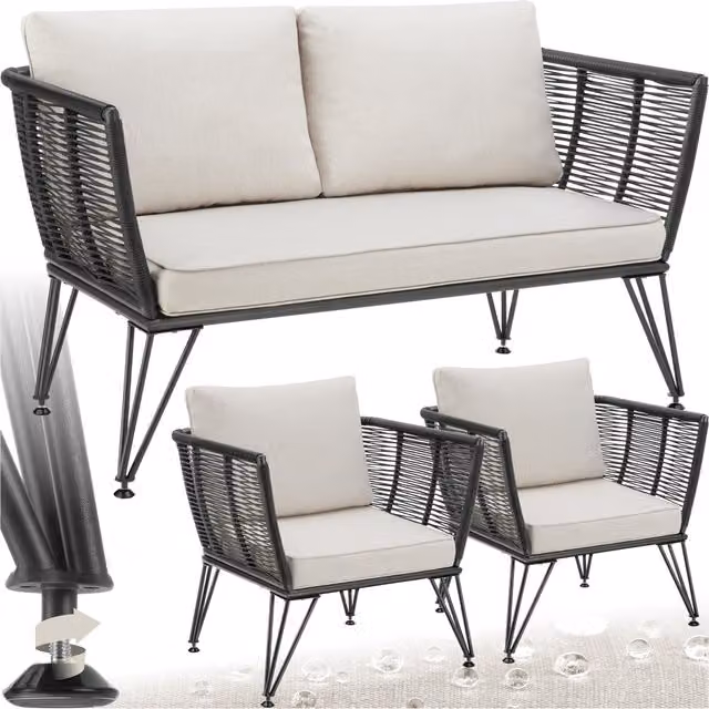 tectake Sundo Garden Furniture Set with Thick Cushions and Removable Covers in Anthracite Grey