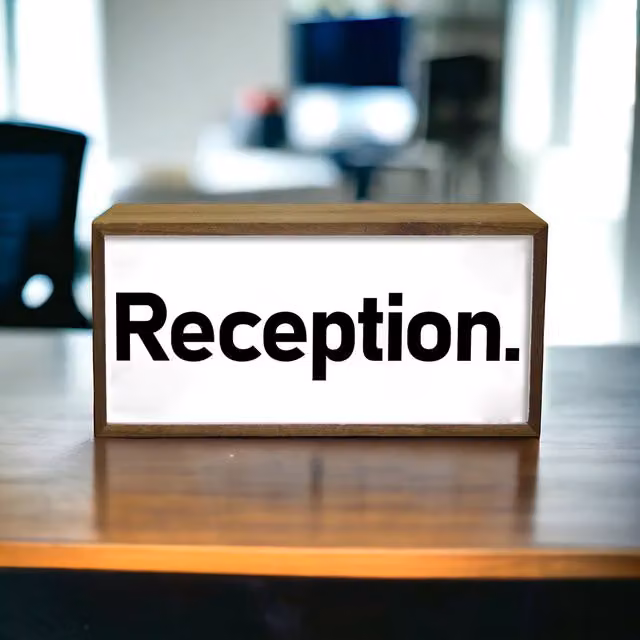 Echo Three Modern LED Rectangular Tabletop Light Box Reception Sign in Brown and White, W/D/H: 30 x 15 x 7 cm