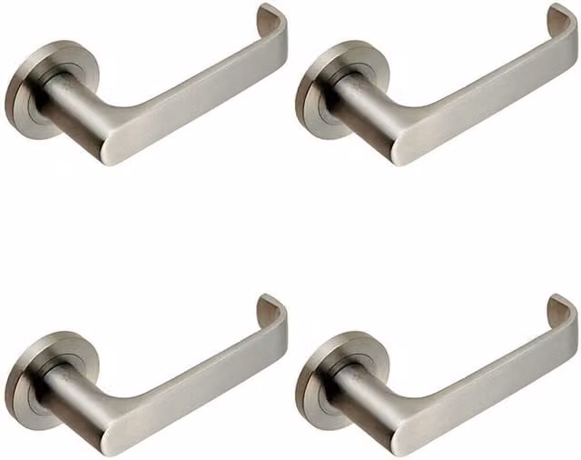 Loops 4 Pair Straight Bold Faced Safety Handles with Concealed Fix Round Rose in Brushed Silver Stainless Steel