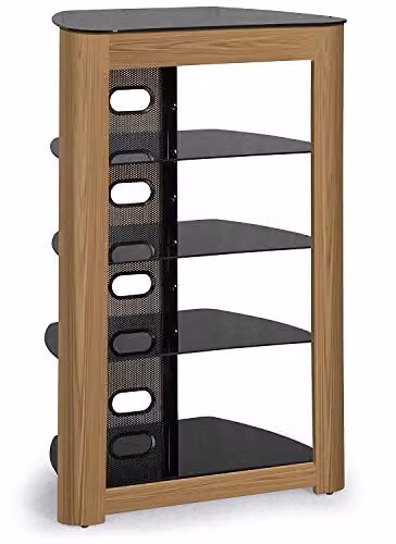 Centurion Supports Zinnia 5-Shelf Gloss Black and Mountain Oak Real Wood Veneer AV Rack Glass Multimedia Stand W/D/H: 102 x 49 x 68 cm – 6