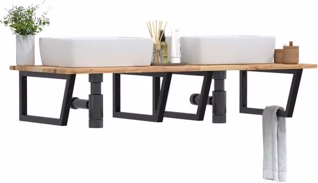 Berkfield Home Wall Mounted Basin Shelf in Brown Acacia Wood and Steel – 1