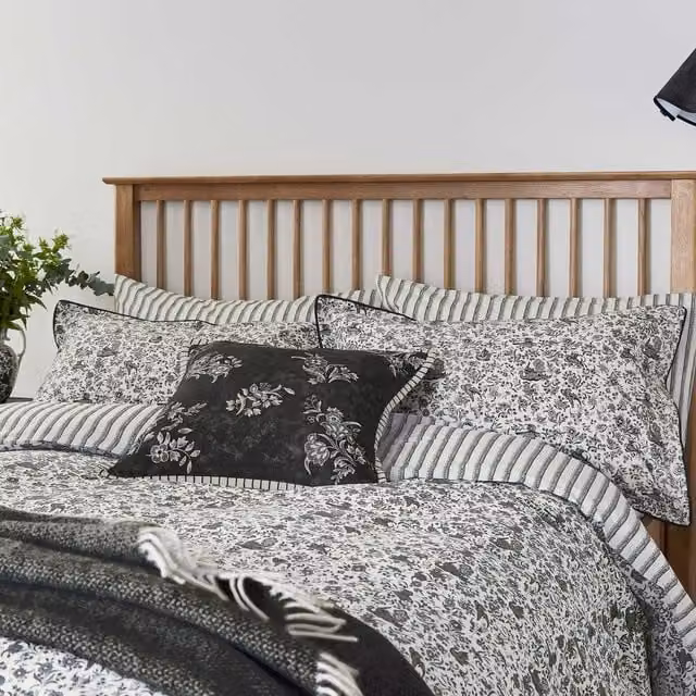 Burleigh x Bedeck of Belfast Regal Peacock Kingsize Cotton Percale Duvet Cover Set, Anthracite/White, W: 240 cm, H: 220 cm (180x200 cm)
