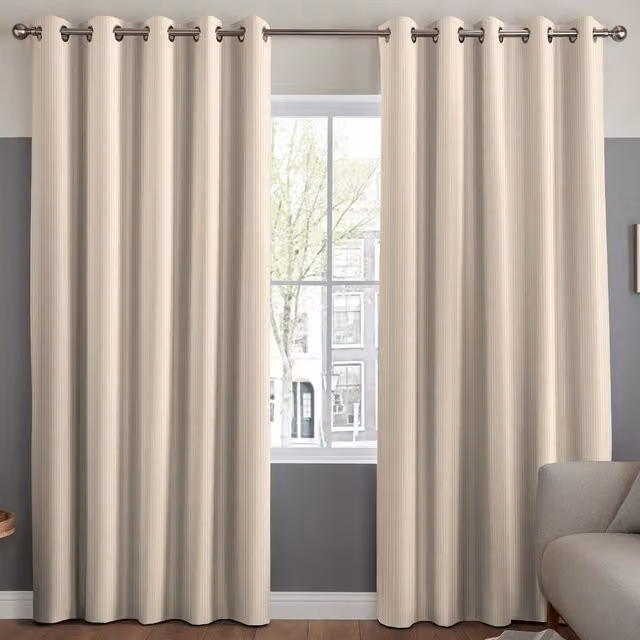Simply Collection Modern Blackout Eyelet Curtains in Striped White and Beige Fabric Panel