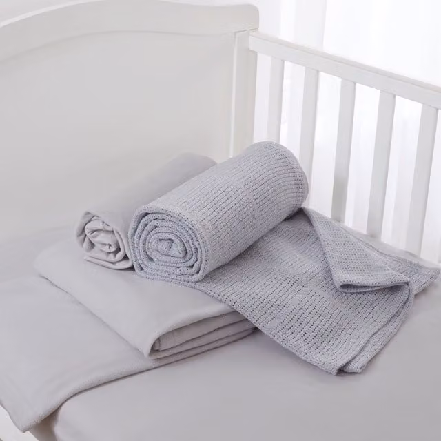 Claire De Lune Grey Baby Cot Bed Fitted Sheet Set, W: 67 cm, L: 137 cm