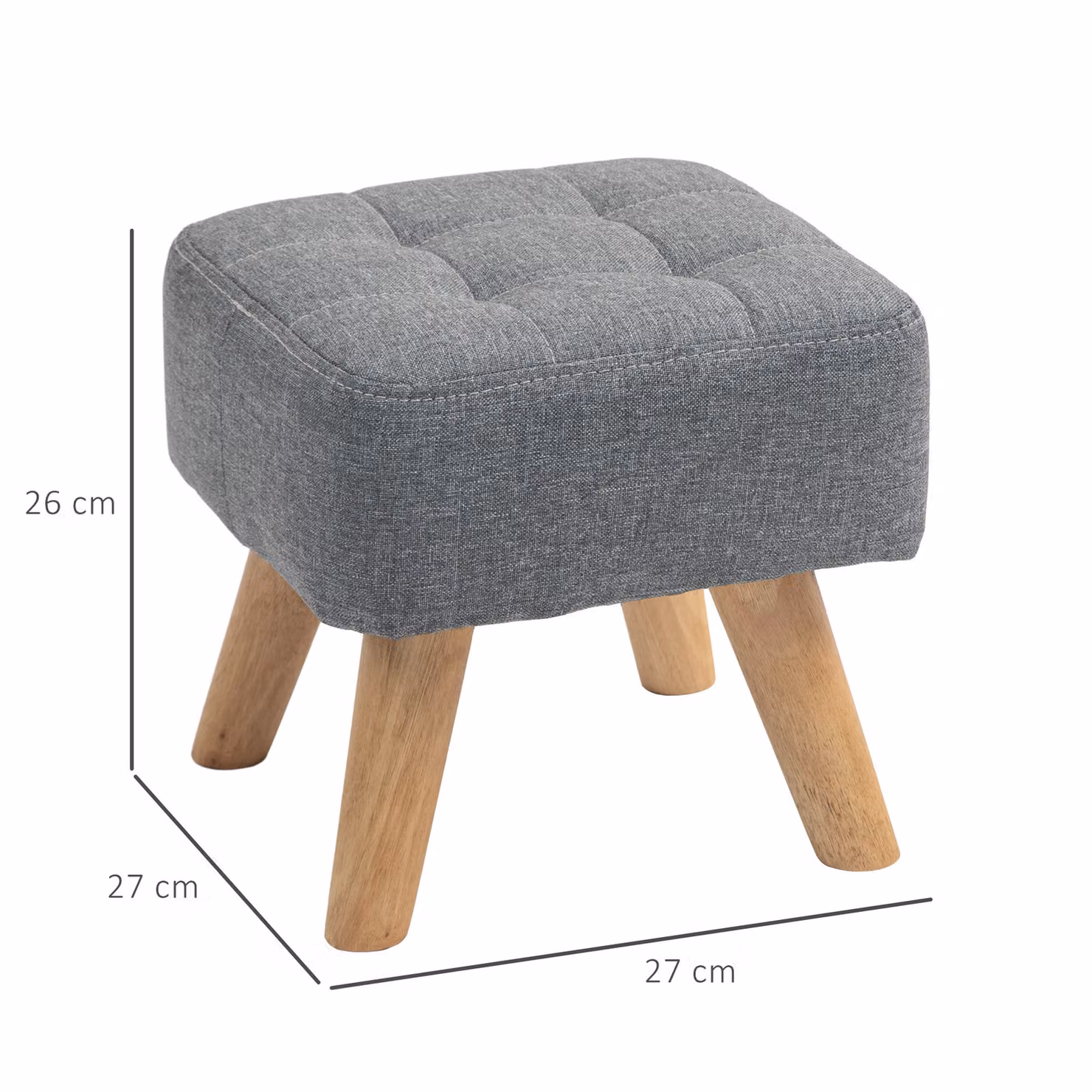 HOMCOM Modern Tufted Fabric Footstool in Grey with Rubberwood Legs – 3
