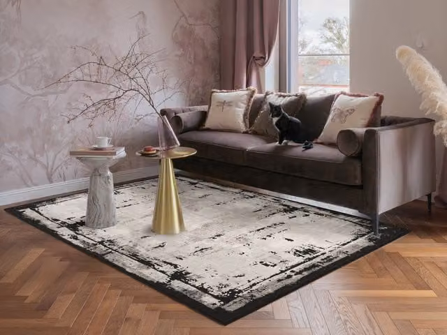 Desire Black Modern Rectangular Living Room Area Rug, W: 290 cm, D: 200 cm