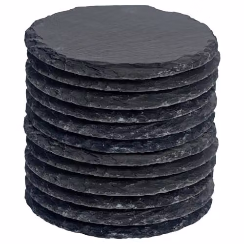 Argon Tableware Round Black Slate Coasters, Set of 12, Diameter: 10 cm