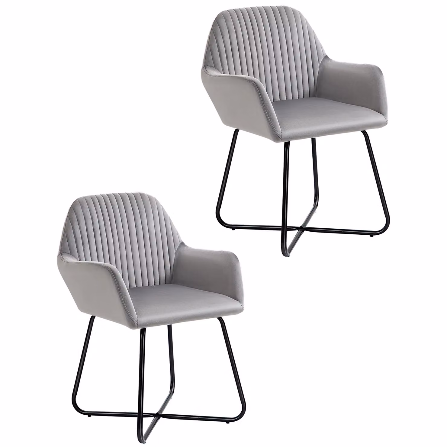 HOMCOM Set of 2 Modern Velvet Upholstered Lounge Armchairs in Grey with Metal Frame – 2