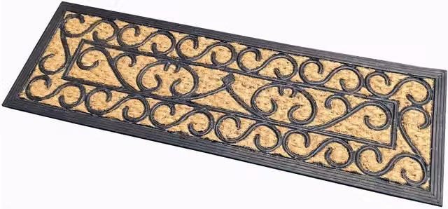 Homescapes Scroll Rectangular Coir and Rubber Doormat in Beige, Brown and Black, W/D/H: 75 x 75 x 1 cm