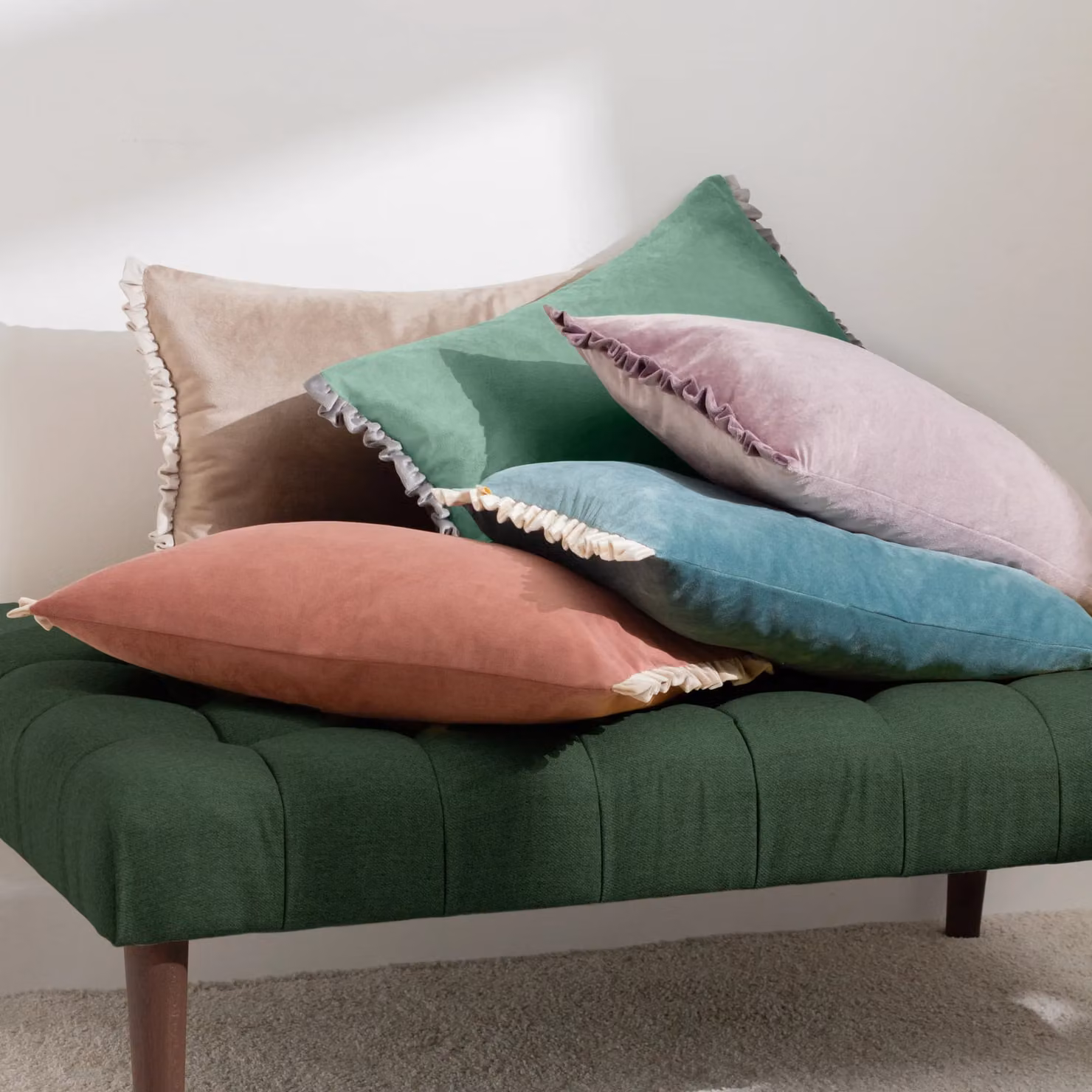 Wylder Tilly Reversible Velvet Rectangular Cushion in Green and Grey, W/D/H: 50 x 30 x 30 cm – 5
