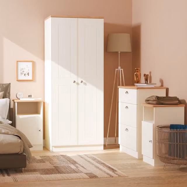 Victoria Ready Assembled 4 Piece Bedroom Set in Cream Ash and Riviera Oak