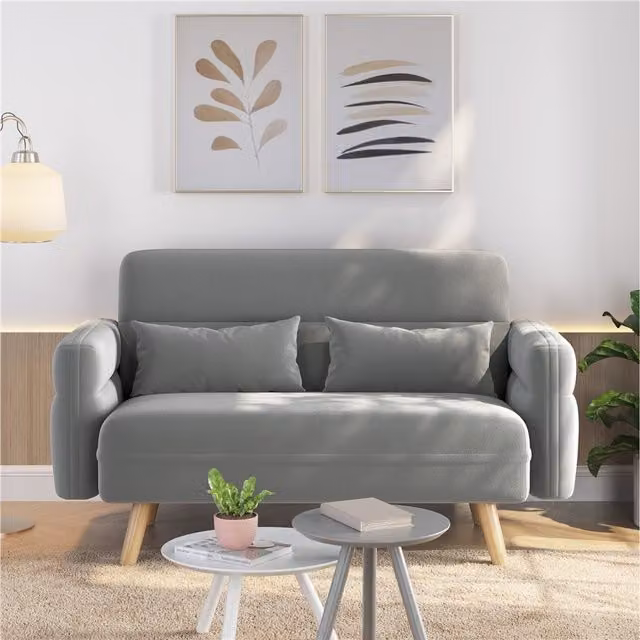 Yaheetech Mid-Century Small Fabric Loveseat Sofa with Scatter Cushions, Grey, Width: 77.5 cm