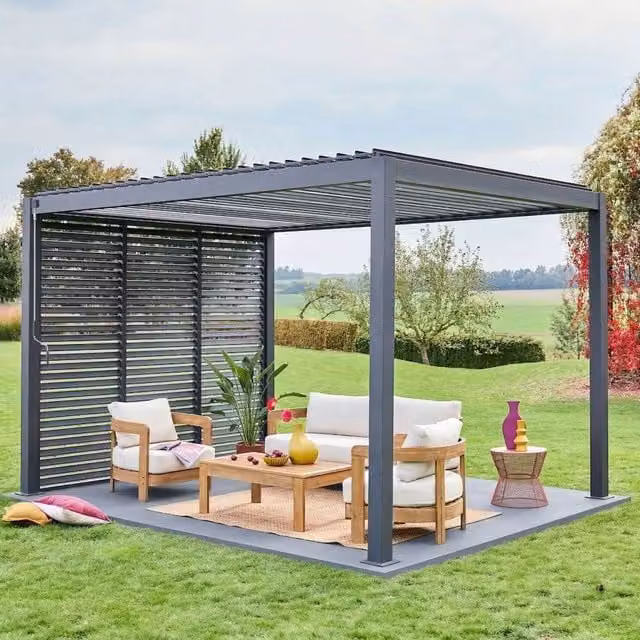 sweeek Aluminium Louvered Pergola in Dark Grey, W: 400 cm, D: 300 cm, H: 250 cm