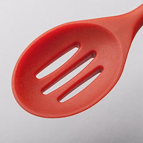 Zeal Red Silicone Non-Stick Slotted Skimmer Spoon with Hanging Loop – 4