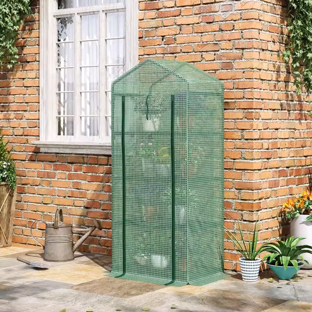 Outsunny 4 Tier Portable Green Steel Greenhouse in Green