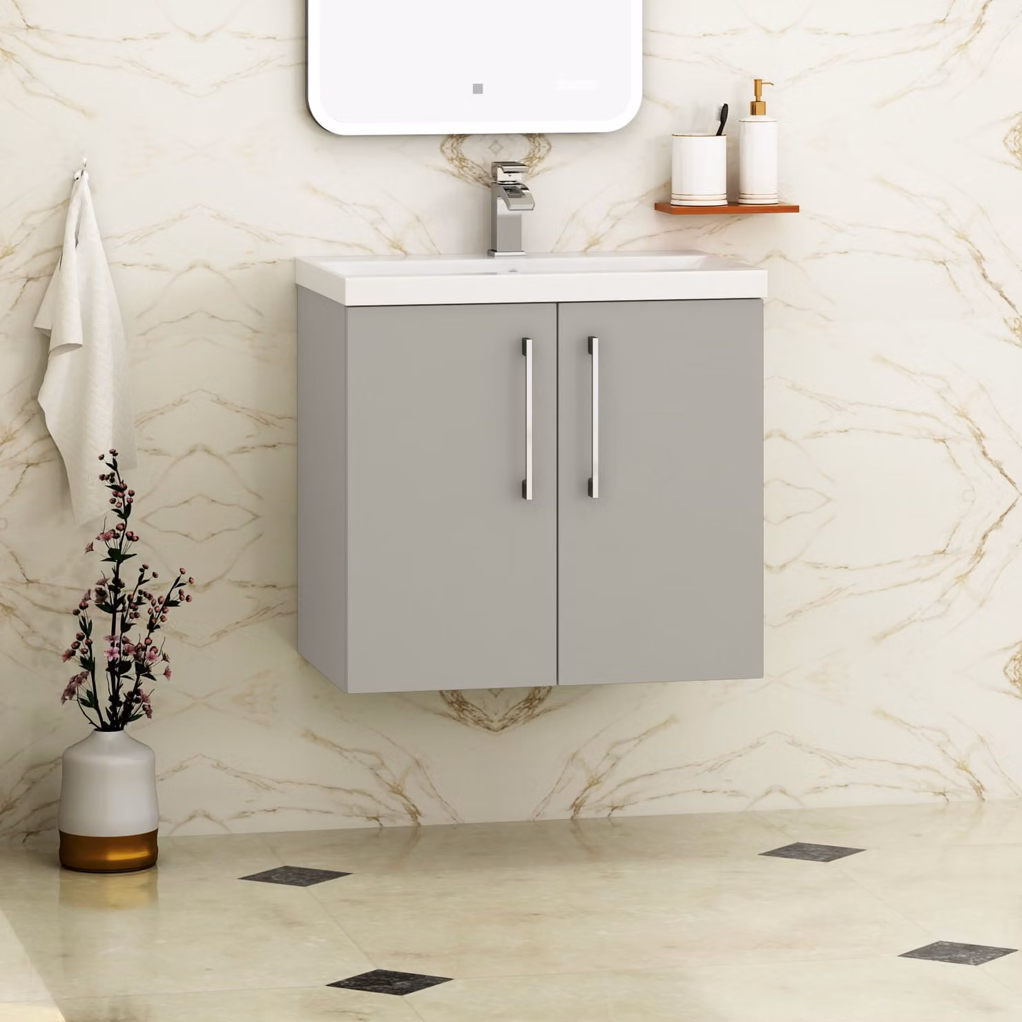 Royal Bathrooms Modena 800mm Wall Hung Vanity Unit in Satin Grey with Mid-Edge Basin and 2 Soft-Close Doors