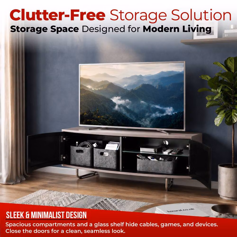 Centurion Supports Caru D-Shape TV Cabinet for 32-65 inch Screens, Black Greige, W/D/H: 120 x 39 x 43 cm – 4