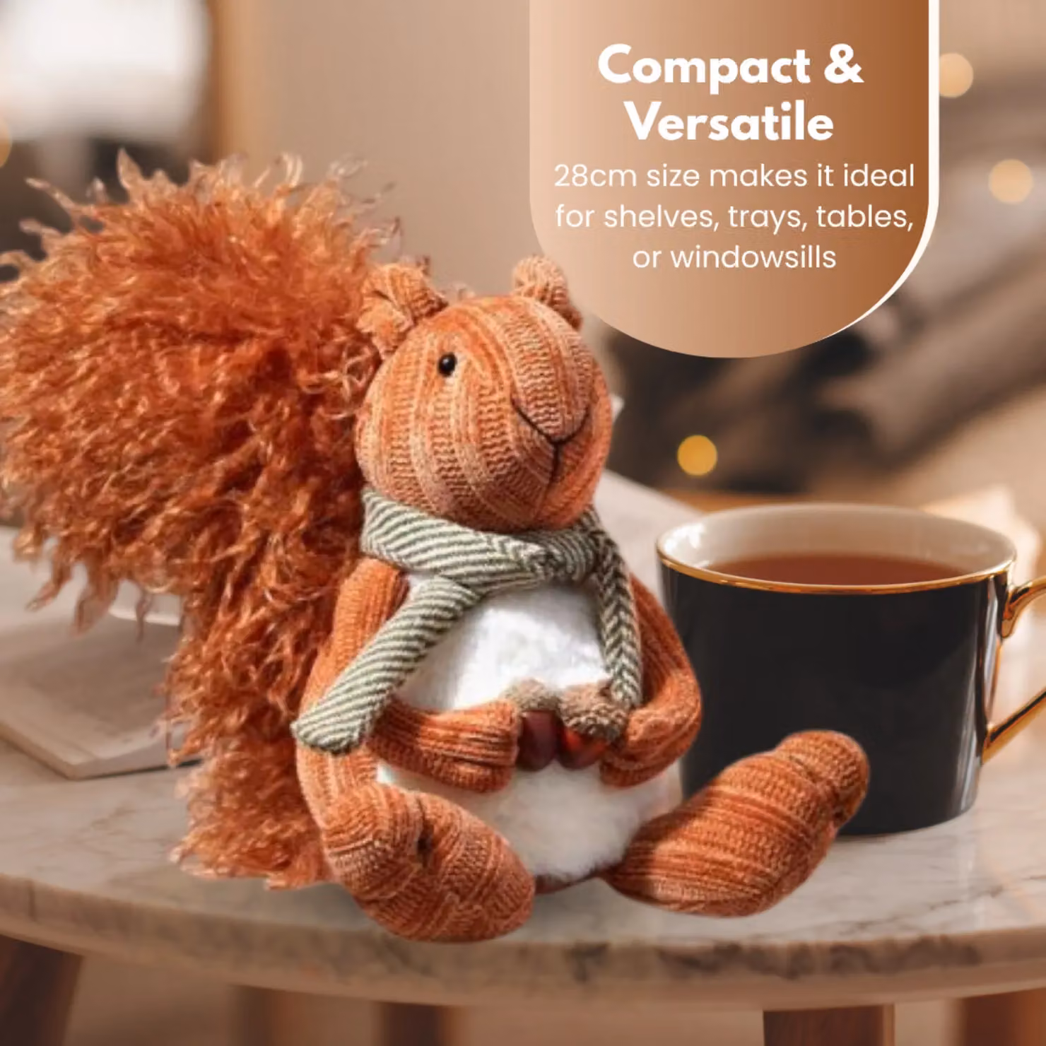 Marco Paul Orange Plush Squirrel Autumn and Halloween Tabletop Decoration, Height: 28 cm – 6