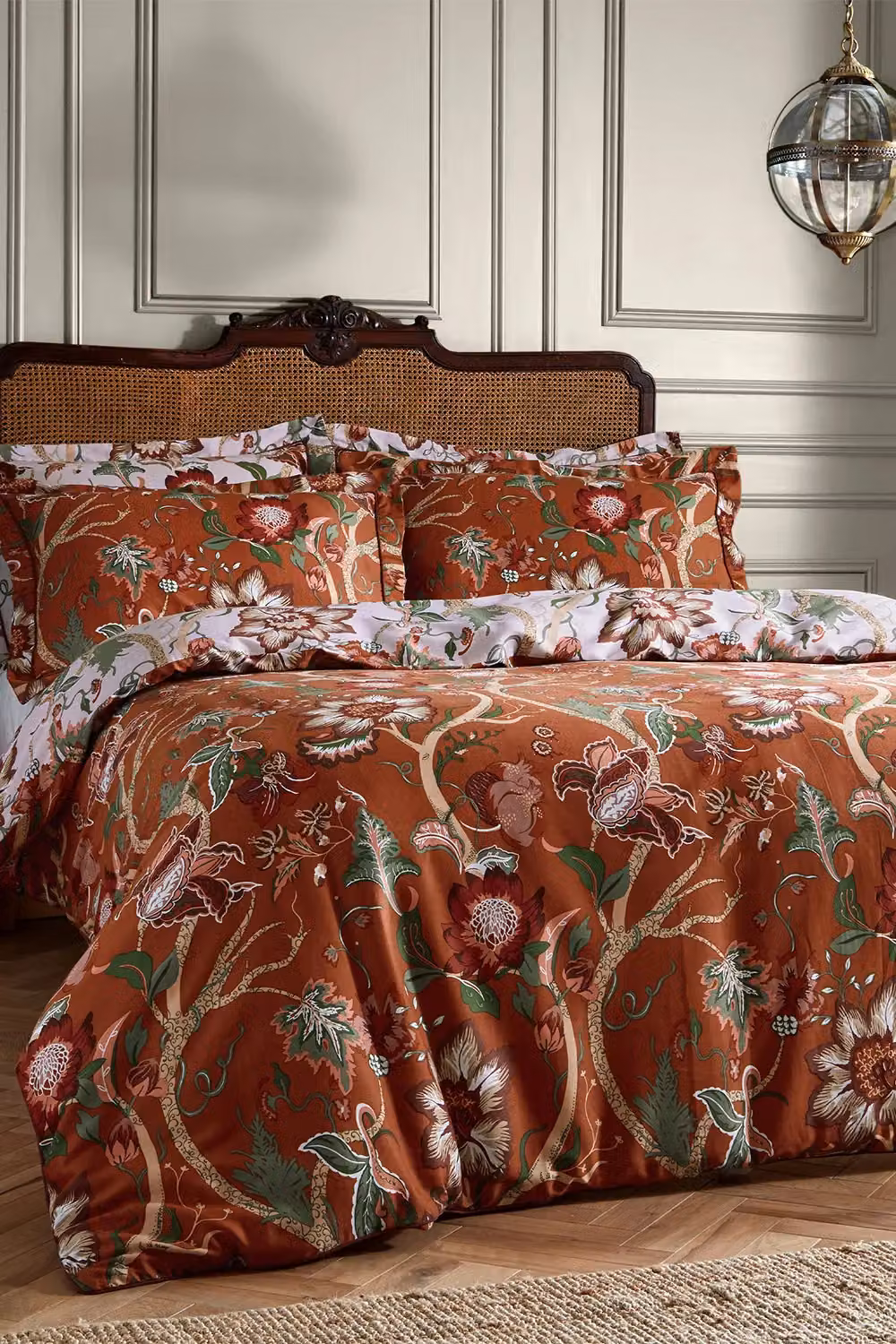 Paoletti Botanist Floral Cotton Mako Satin Duvet Cover and Pillowcase Set, Red and Brown, Single, Duvet Cover: 90 x 200 cm, Pillowcase: 50 x 75 cm – 2