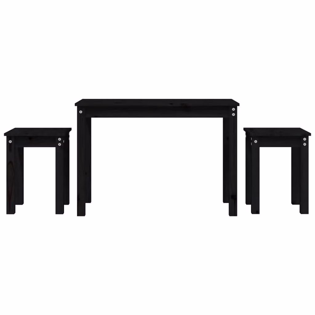Berkfield Home Set of 3 Black Solid Pine Wood Nesting Tables – 2