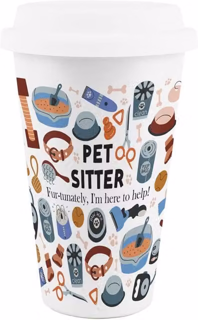 Purely Home Novelty Pet Sitter Ceramic Travel Mug, White