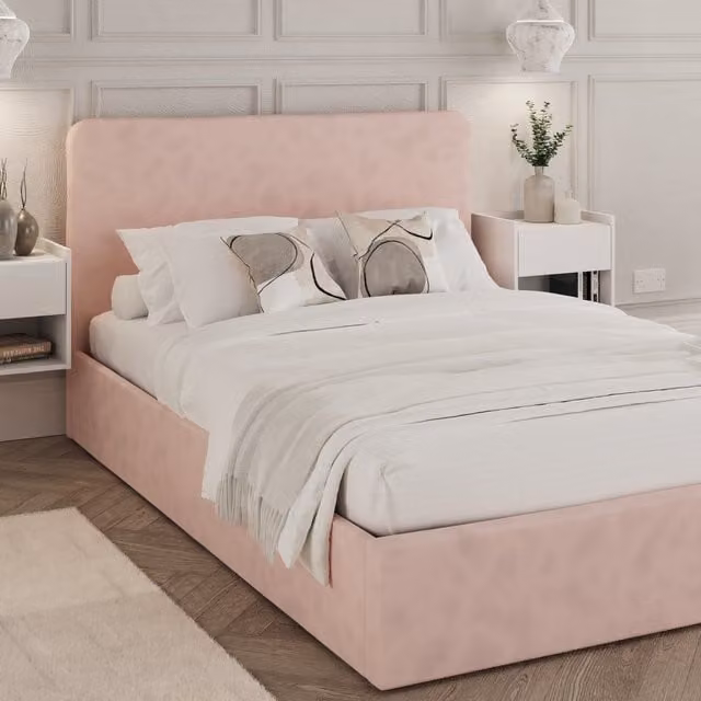 GFW Chiswick Pink Velvet Ottoman Bed, W/D/H: 120 x 200 cm