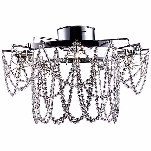 Netlighting Tabor 7 Light Glass and Crystal Ceiling Light in Chrome and Grey