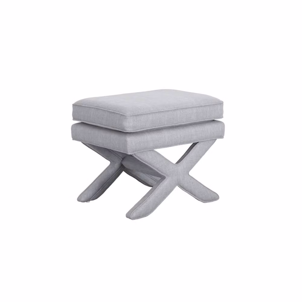 Wyld Haus Theodor Grey Linen Blend Upholstered Stool with Metal X Frame Legs – 2
