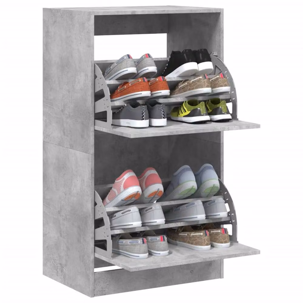 Berkfield Home Modern Shoe Cabinet in Concrete Grey with 2 Tilting Compartments, W: 60 cm, D: 42 cm, H: 108 cm – 2