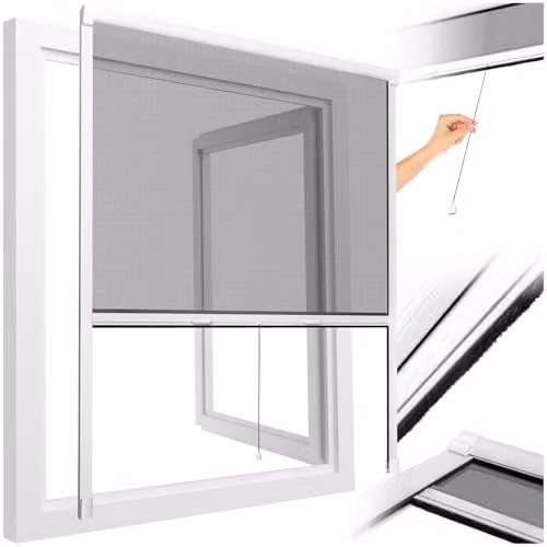 tectake Roller Fly Screen for Windows with Aluminium Frame and Black Fibreglass Mesh, White, W: 130 cm, H: 160 cm – 1
