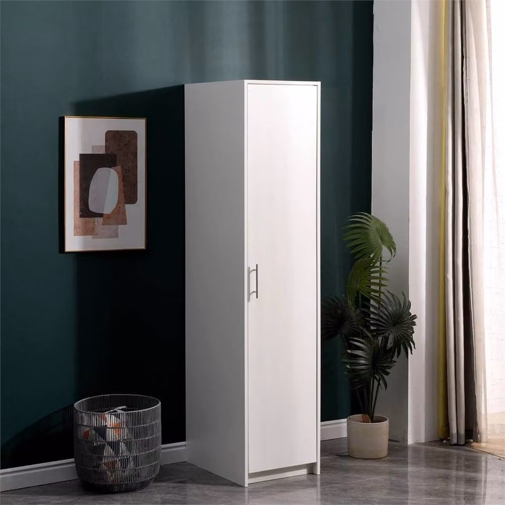 Nordara White Matt Single Door Wardrobe with Hanging Rail and Internal Shelves, H: 180 cm, W: 52 cm, D: 40 cm – 2