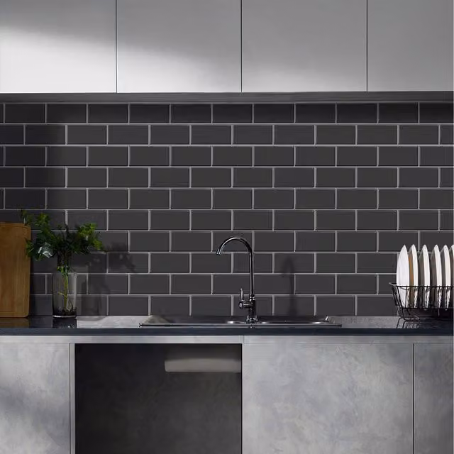 Lifeideas 10 Piece Self Adhesive Tile Look Backsplash Wall Stickers in Black and Anthracite, 26.92 cm