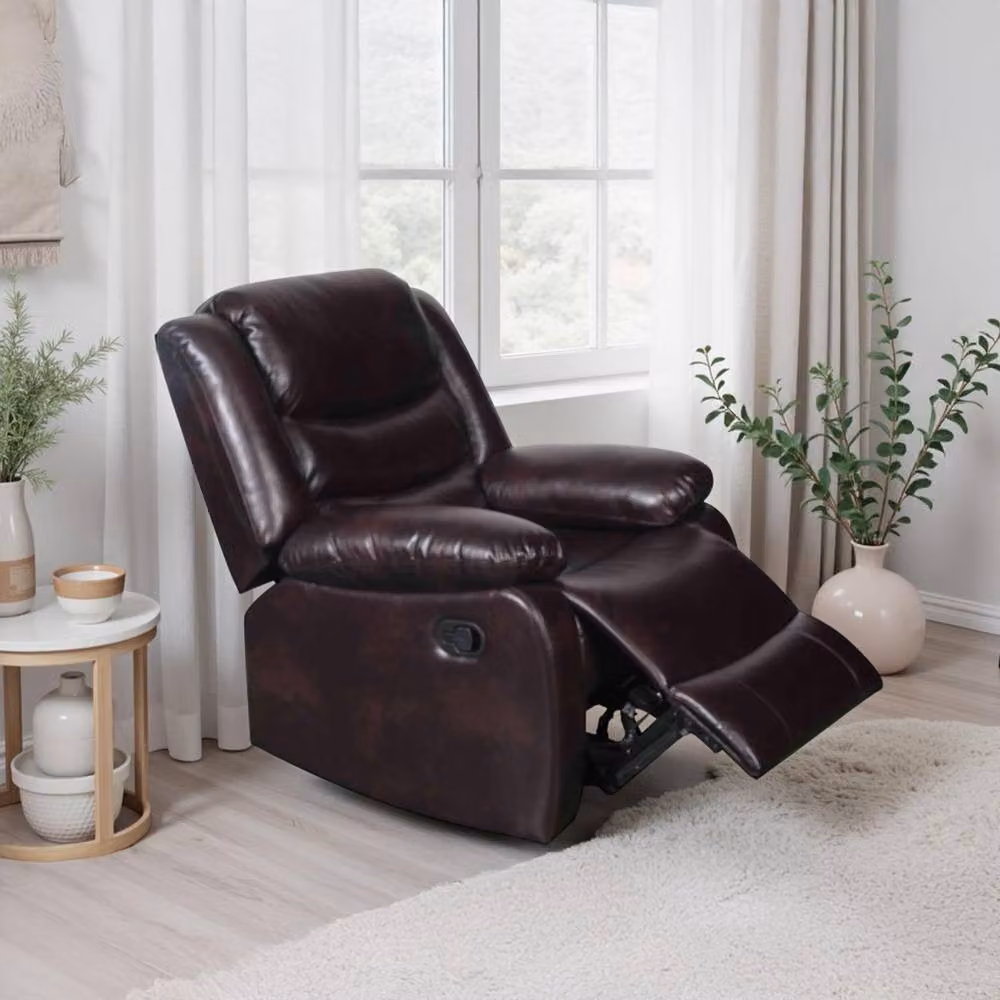 Furnishings For Less UK Cortland Brown Leather Look Manual Reclining Single Seater Armchair – 3